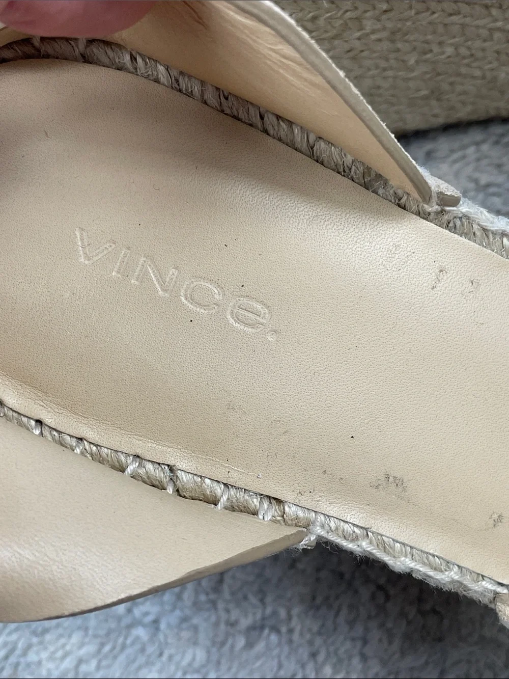 New Vince Cecilia Ankle Strap Espadrille Wedge Beige Suede Sz 9